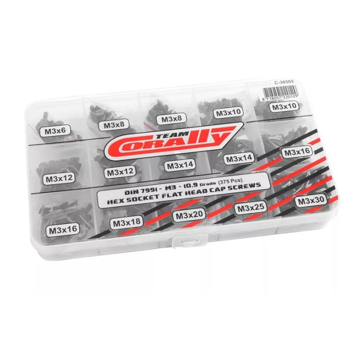 C-38505 Team Corally - Screw Set M3 - Hex Flat Head - DIN 7991 - Steel