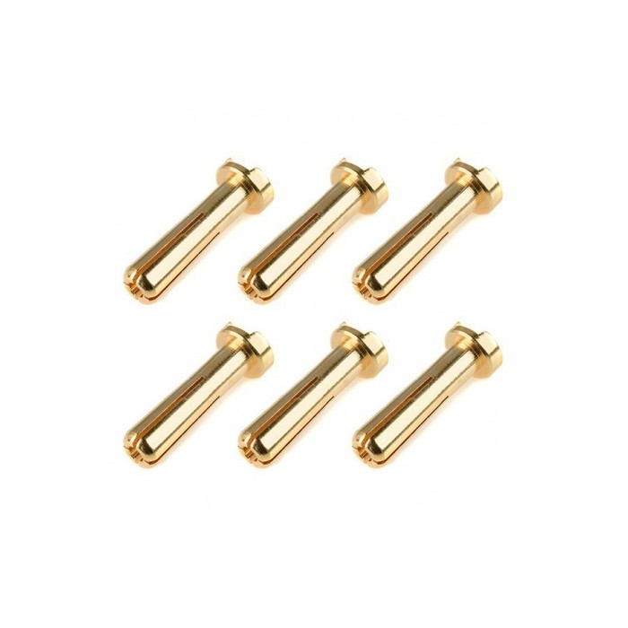 C-50153 TEAM CORALLY - BULLIT CONNECTOR 5.0MM - MALE - SOLID TYPE - GOLD PLATED - ULTRA LOW RESISTANCE - WIRE 90°- 6 PCS