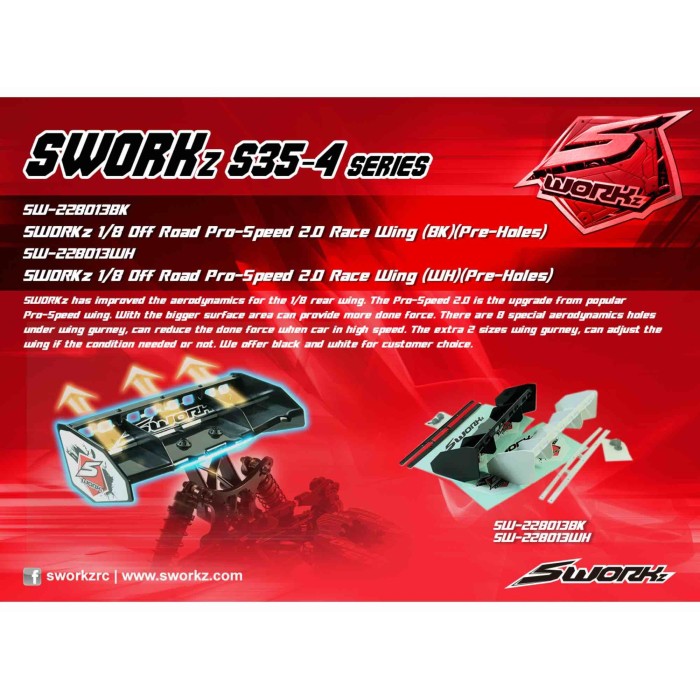 SW228013BK SWORKz 1/8 Off Road Pro-Speed 2.0 Race Wing (BLACK)(Pre-Hol