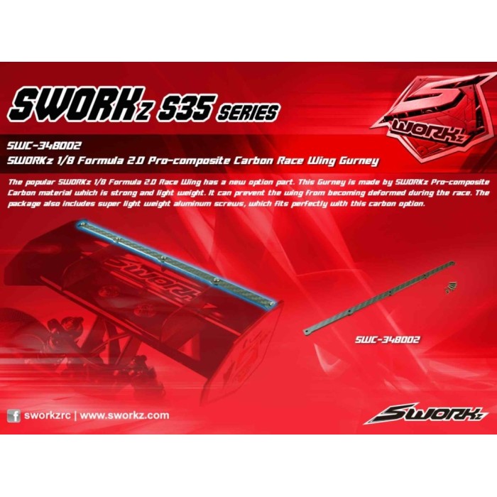 SWC348002 SWORKz 1/8 Formula 2.0 Race Wing Pro-composite Carbon Gurney