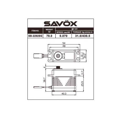 SB2292SG SAVÖX Standard Size Digital Brushless Servo Aluminium Case 7,